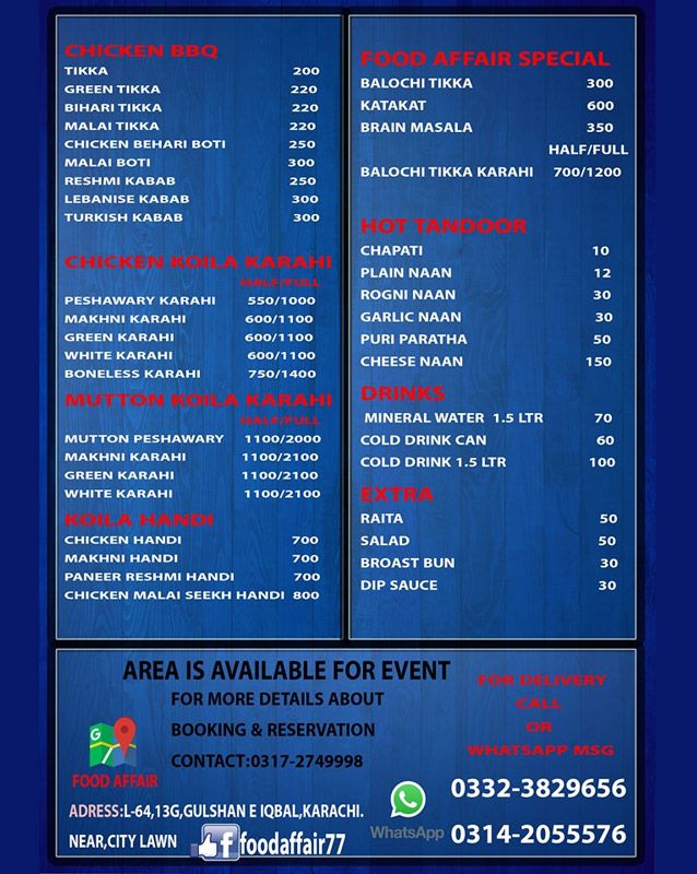 Food Affair menu