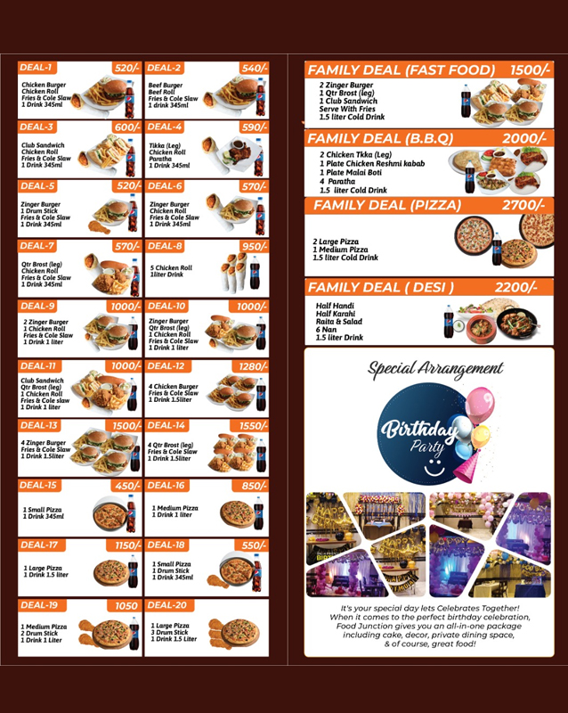 Food Junction Restaurant menu