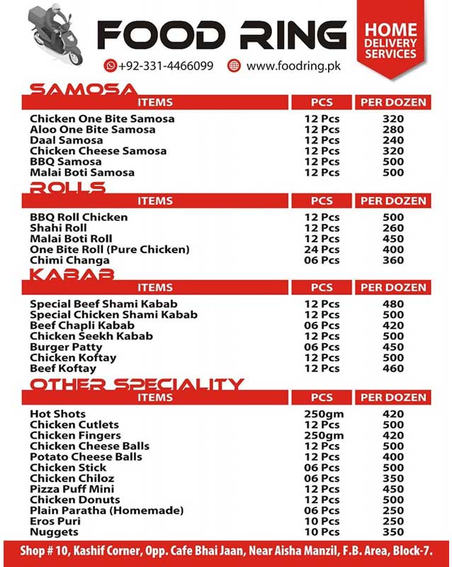 Food Ring menu