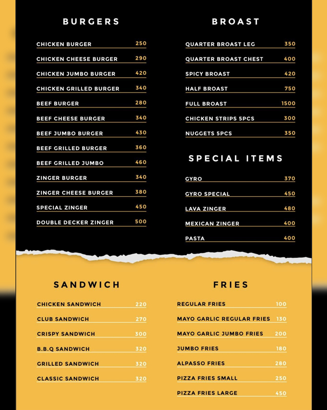 Food Stop menu