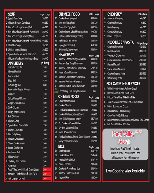 Food Valley Dhoraji menu