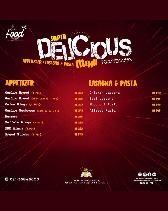 Food Ventures menu