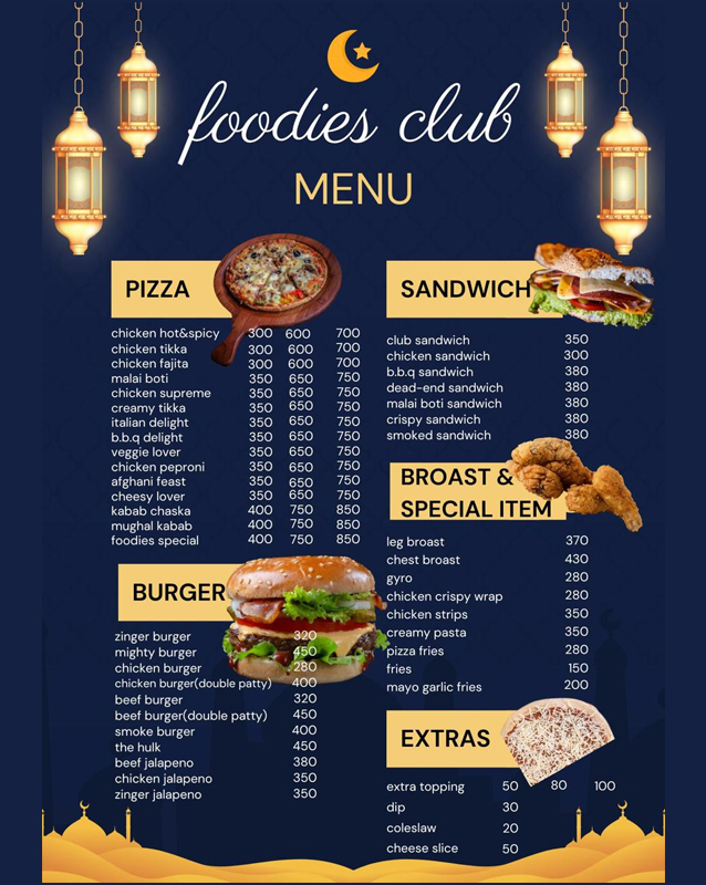 Foodies Club menu