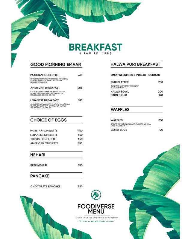 Foodiverse menu