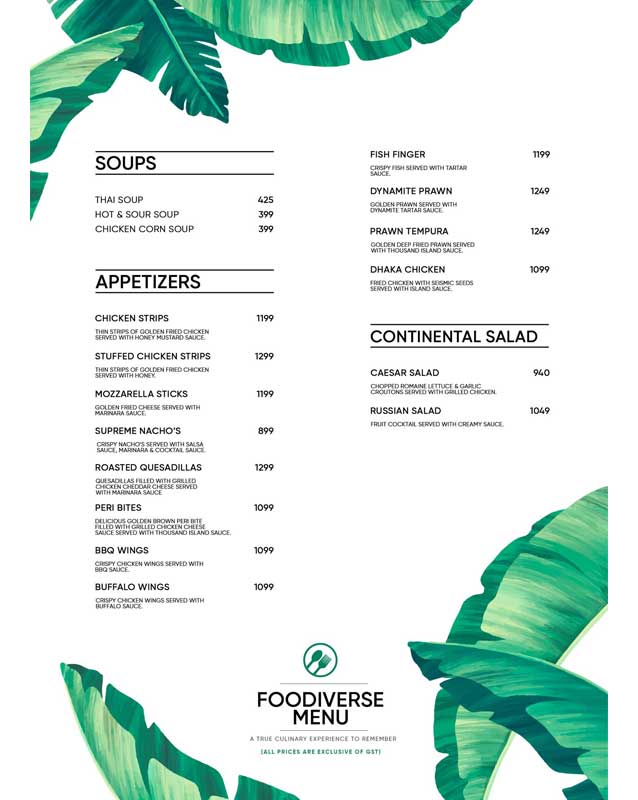 Foodiverse menu