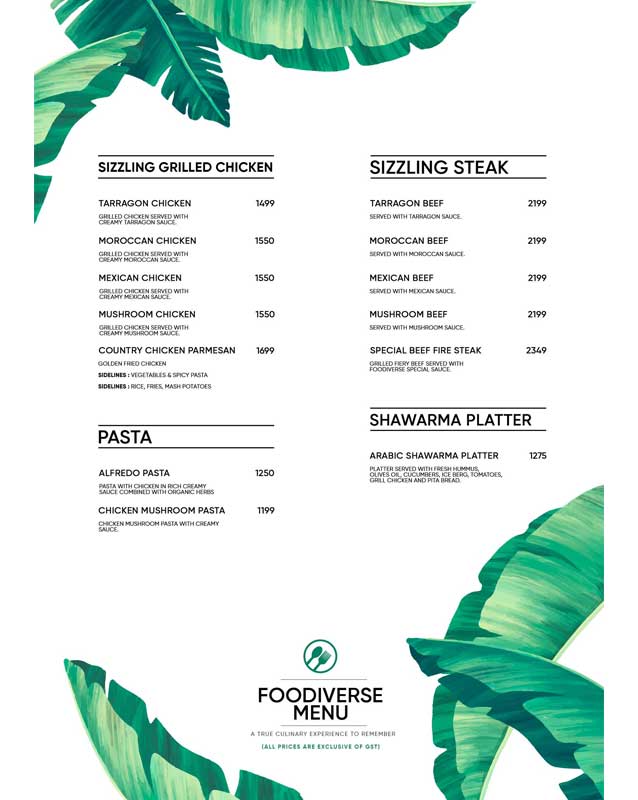 Foodiverse menu
