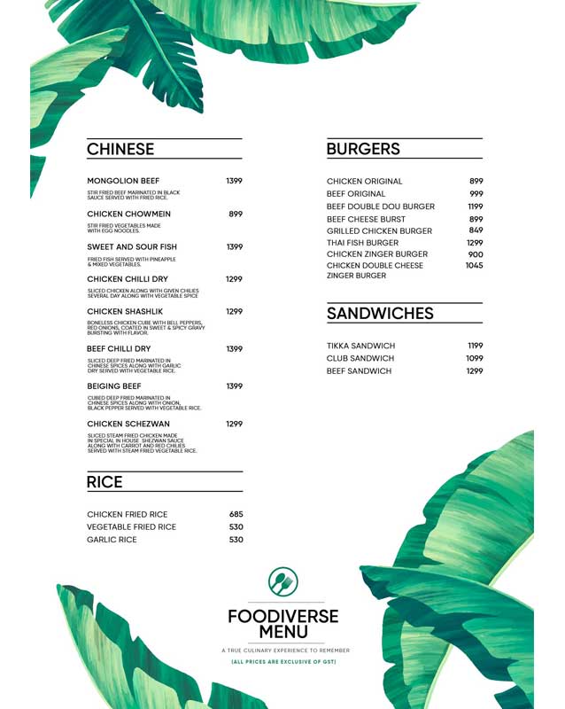 Foodiverse menu