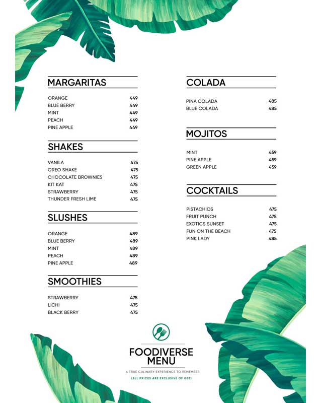Foodiverse menu