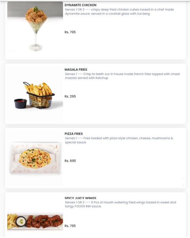 Foods Inn menu