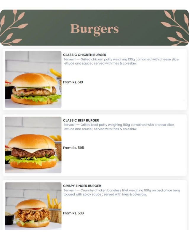 Foods Inn menu