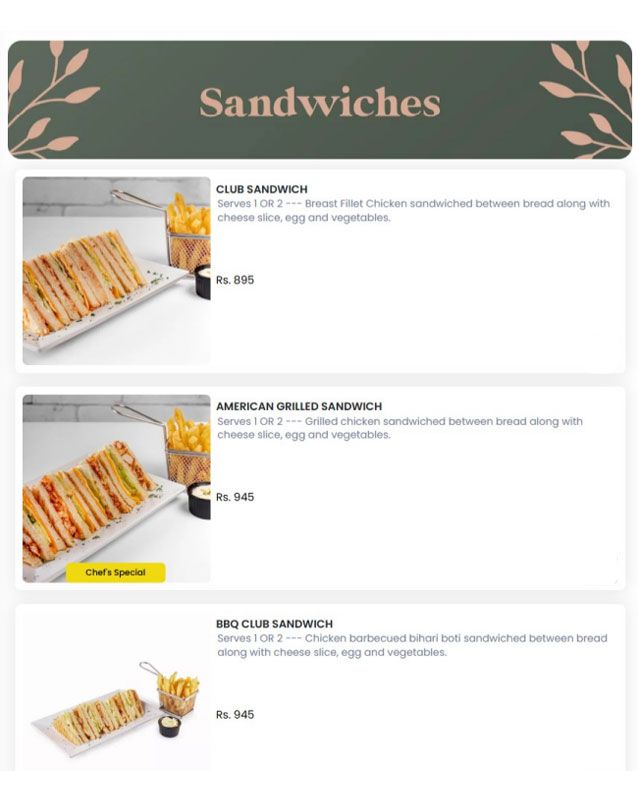 Foods Inn menu