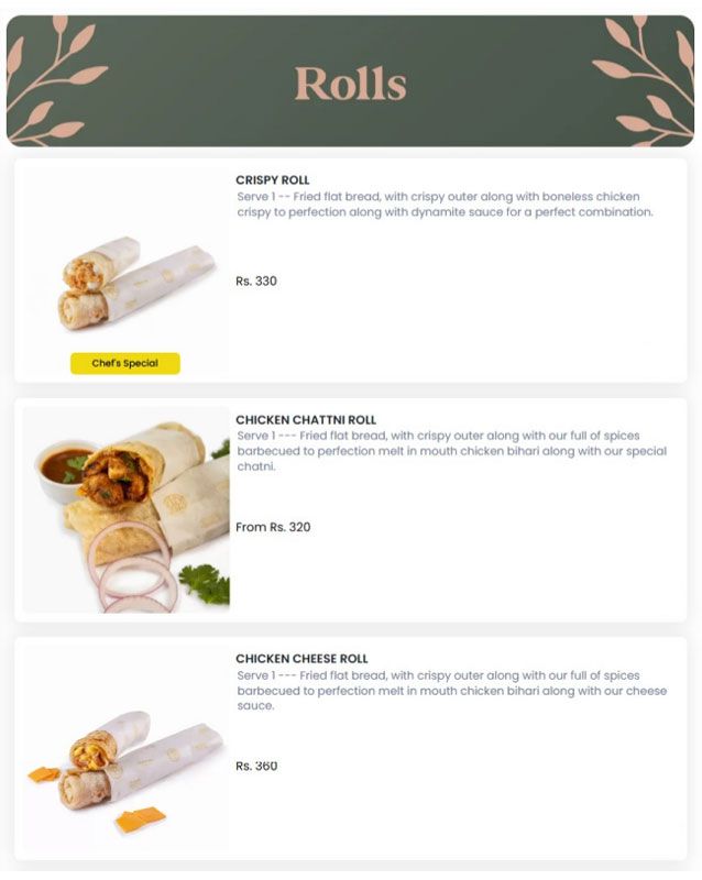 Foods Inn menu
