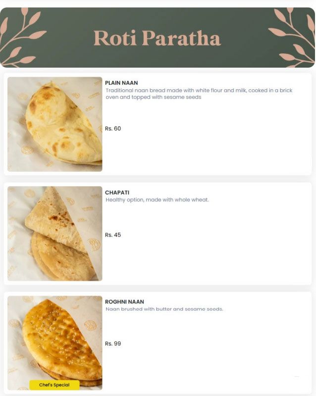 Foods Inn menu