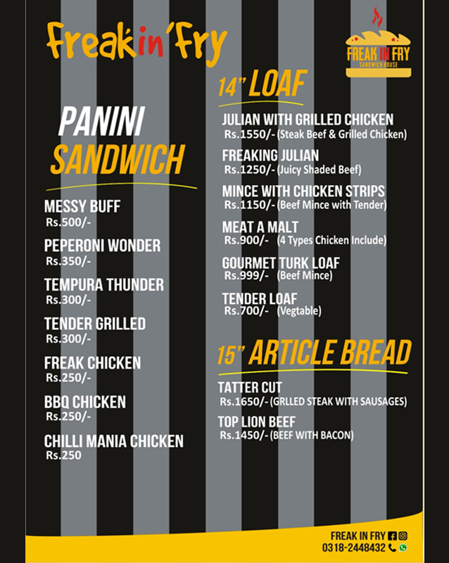 Freak In Fry menu