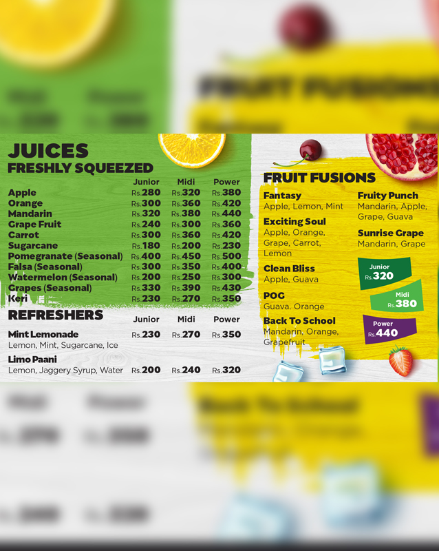 Fresh Bar Juices menu