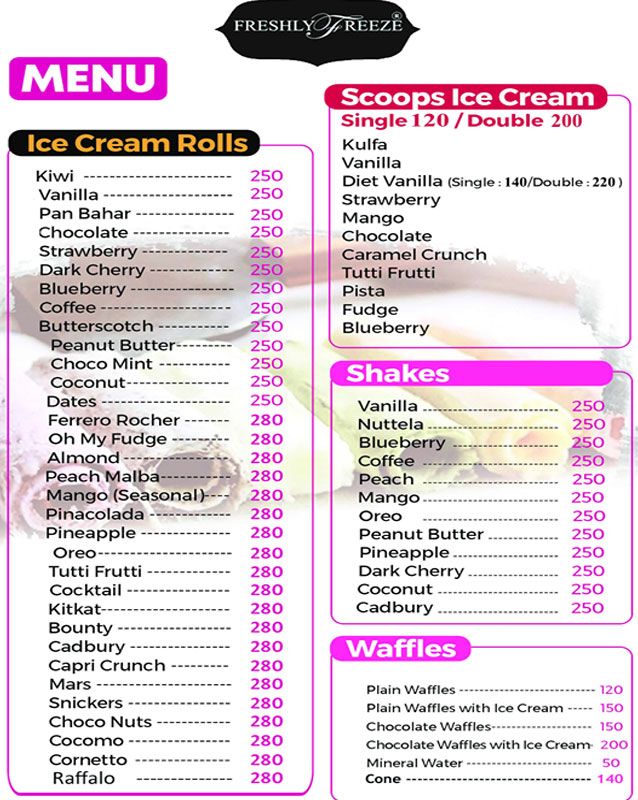 Freshly Freeze menu