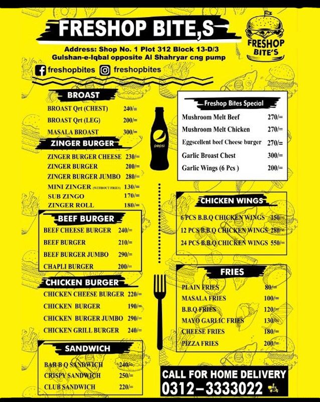 Freshop Bites menu