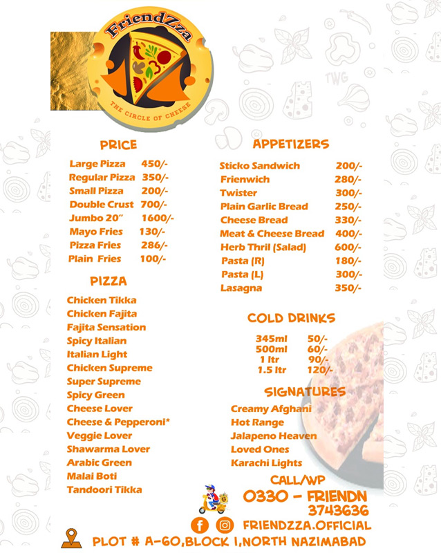 FriendZza menu