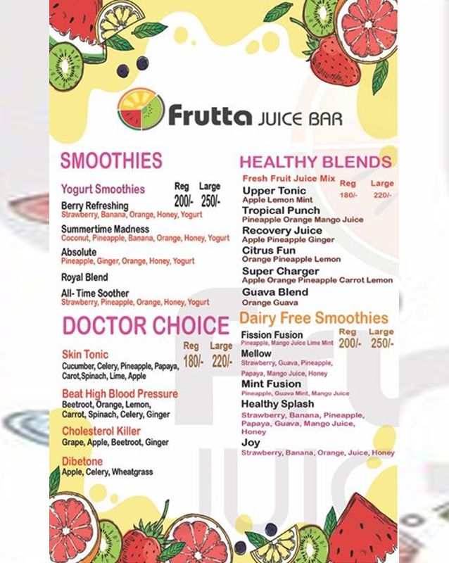 Frutta Juice Bar menu