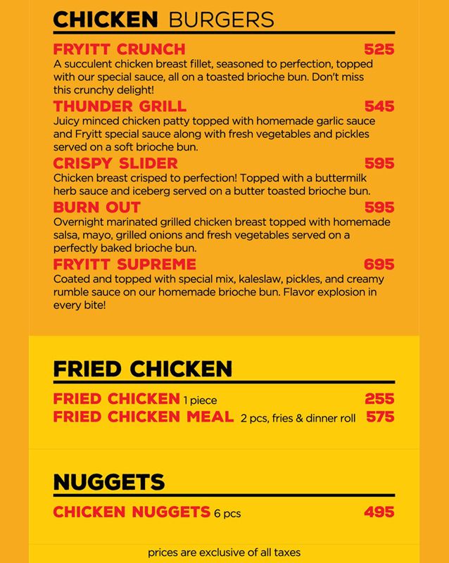 Fryitt menu