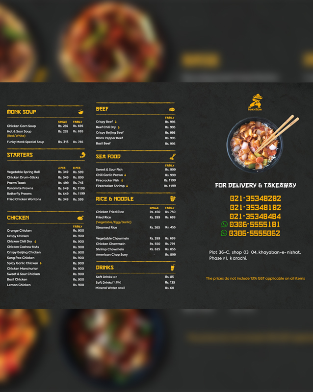 Funky Monk menu