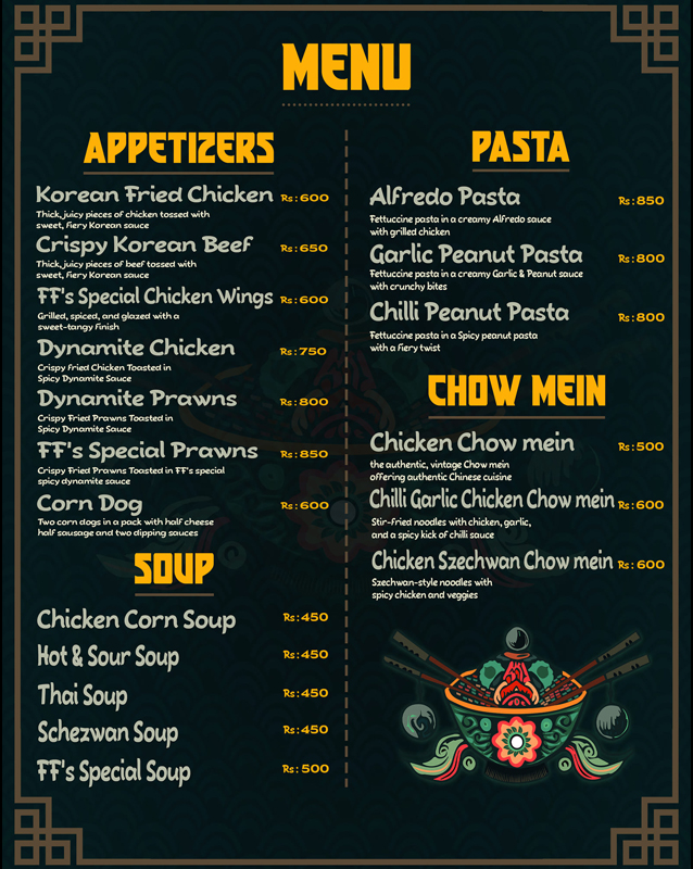 Fusions Feast menu
