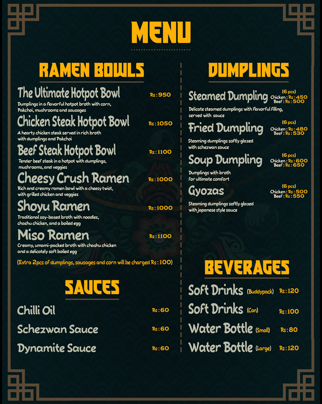 Fusions Feast menu