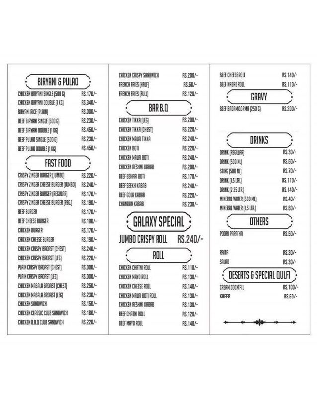 Galaxy Food Point menu