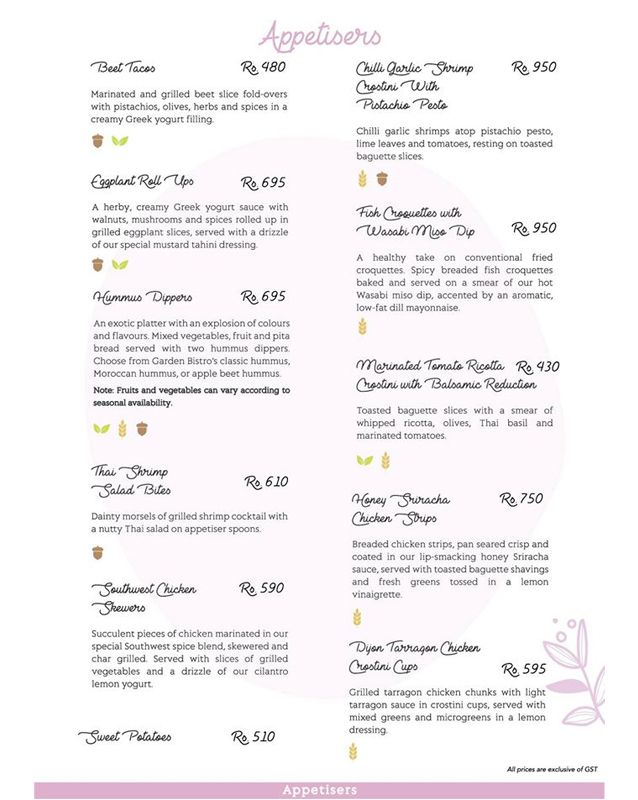 Garden Bistro menu