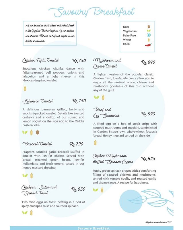Garden Bistro menu
