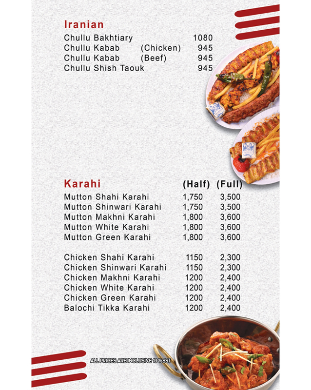 Gevini Foods menu