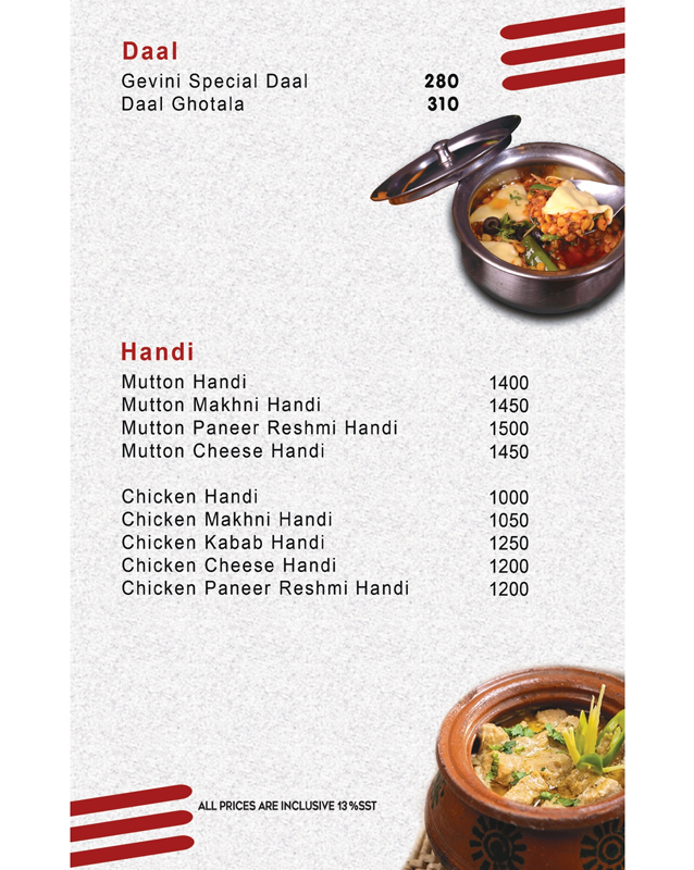Gevini Foods menu