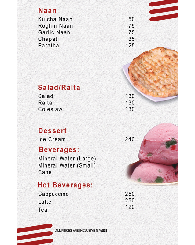 Gevini Foods menu