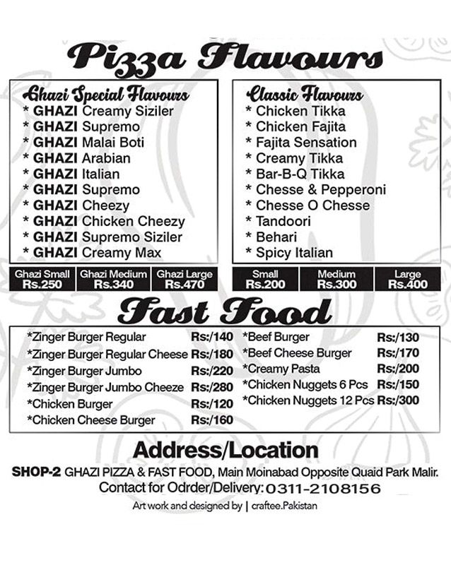 Ghazi Pizza menu