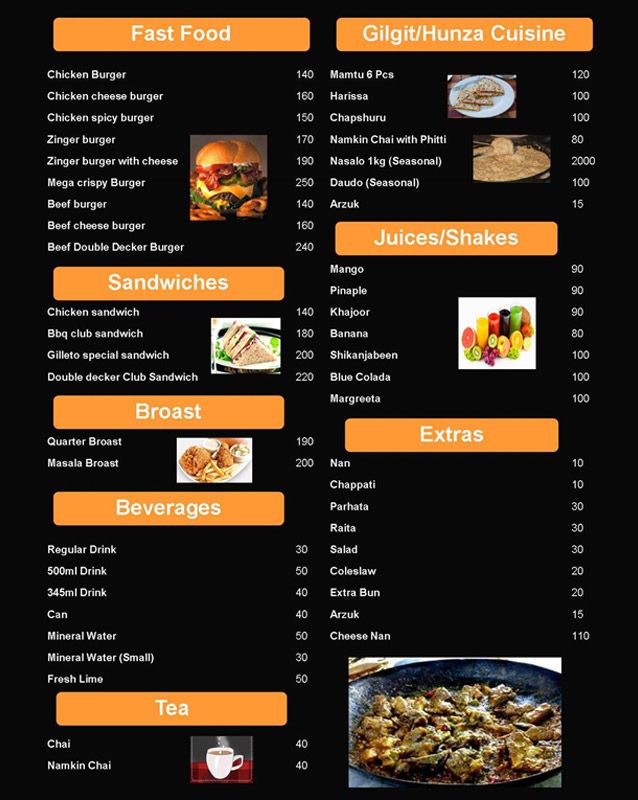Gileeto Biyaak menu