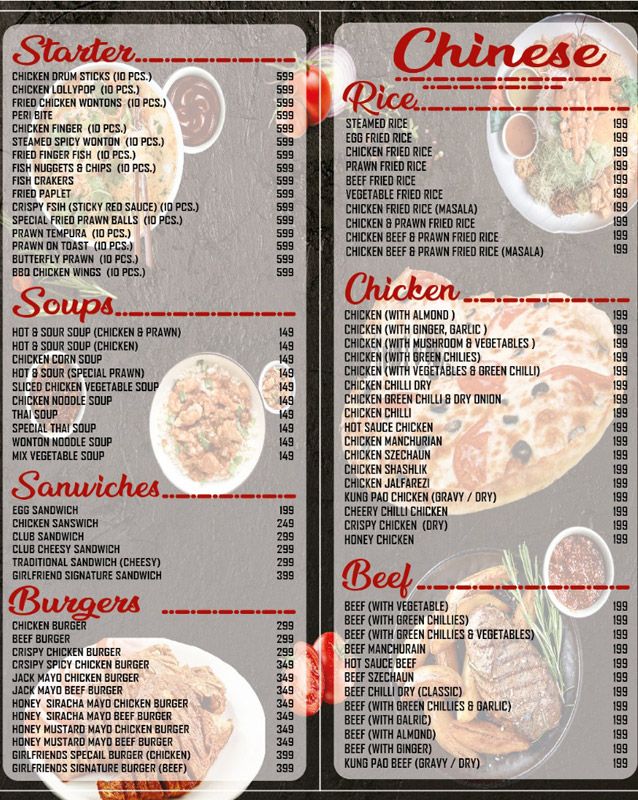 Girl Friend Restaurant menu