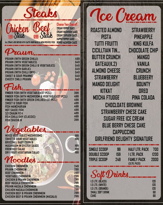 Girl Friend Restaurant menu