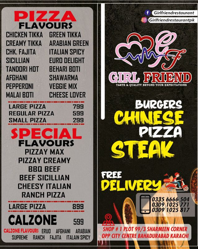 Girl Friend Restaurant menu