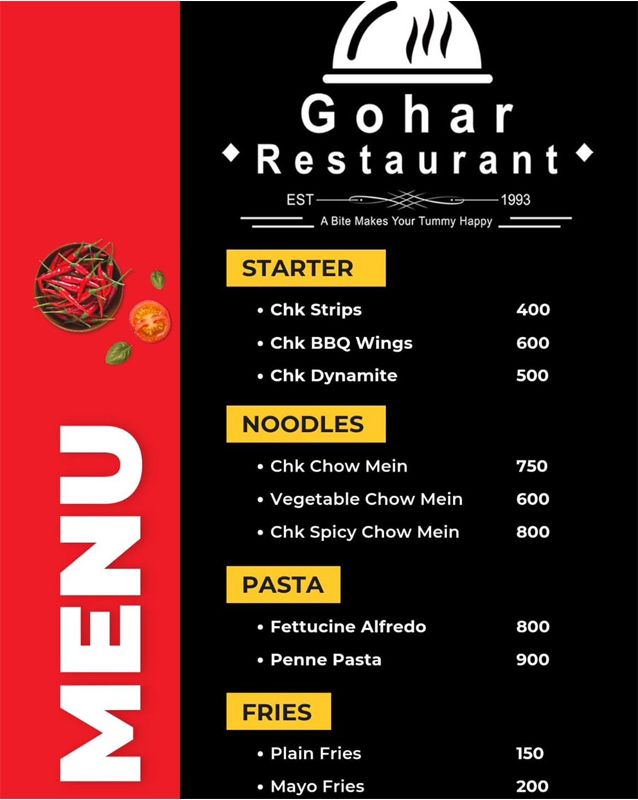 Gohar Restaurant menu