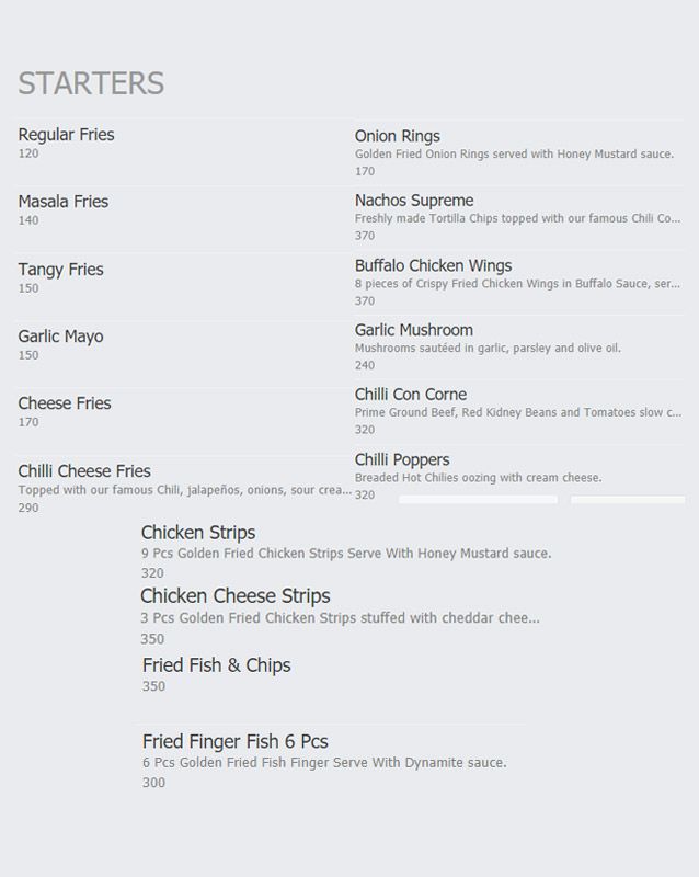 Gourmet Burger Company menu
