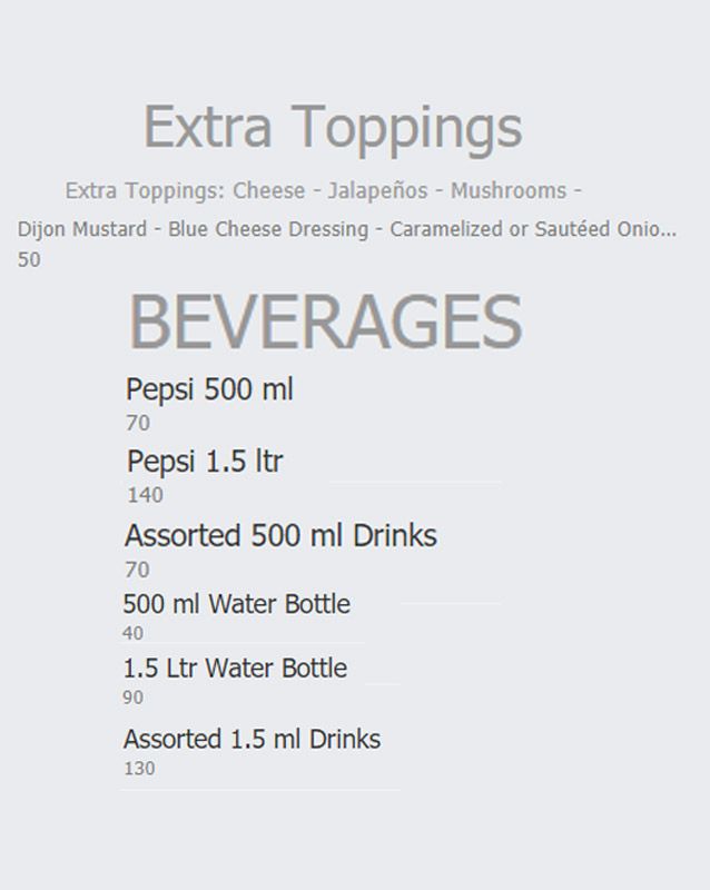 Gourmet Burger Company menu