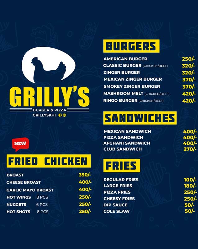 Grilly's menu