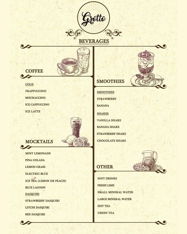 Grotto Cafe menu