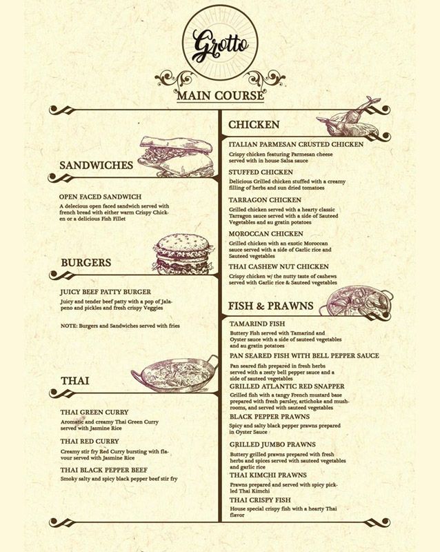Grotto Cafe menu