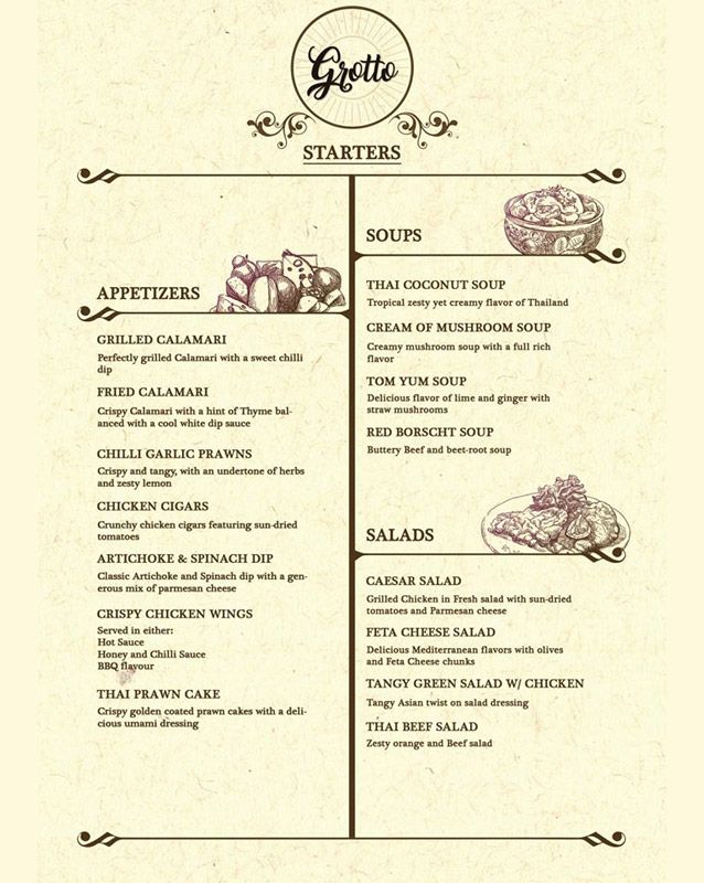 Grotto Cafe menu
