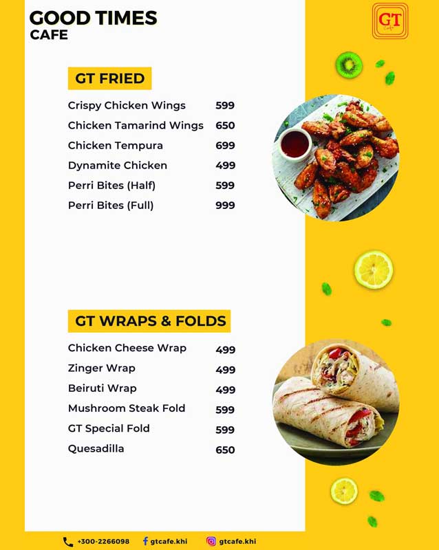 GT Cafe menu