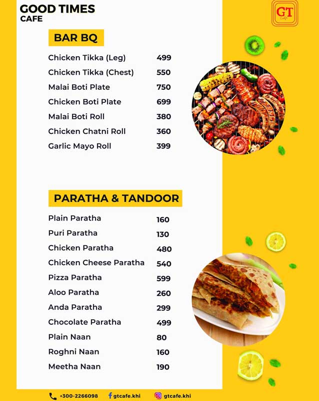 GT Cafe menu