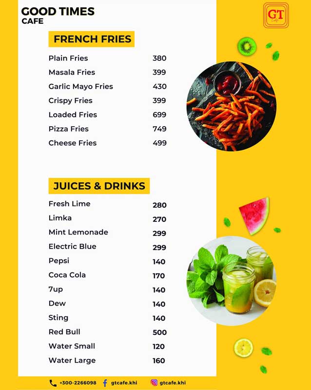 GT Cafe menu