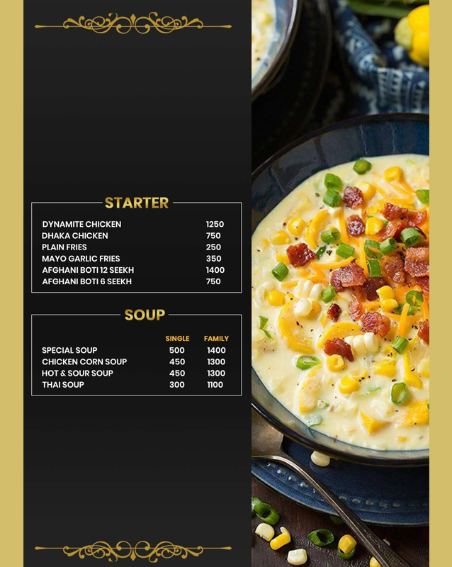 Gul Shinwari Restaurant menu
