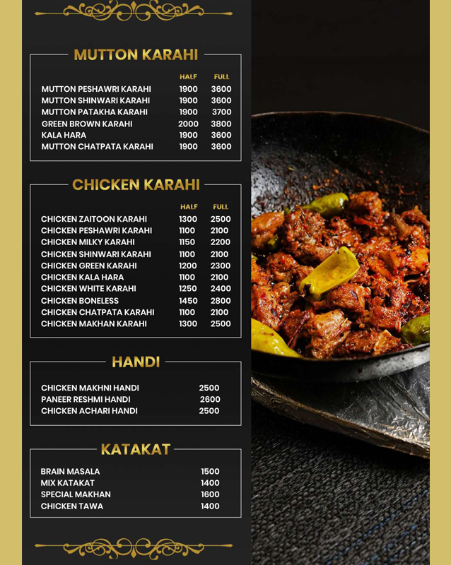 Gul Shinwari Restaurant menu